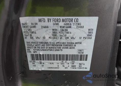 2009 Ford Escape Limited from USA, damaged, VIN 1FMCU94G79KC26675